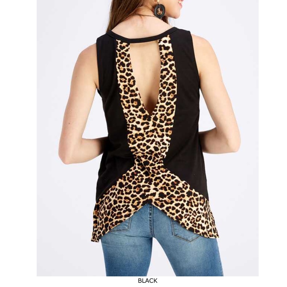 🔥Black Leopard Cross Cutout Back Knit Tank - Picture 2 of 6